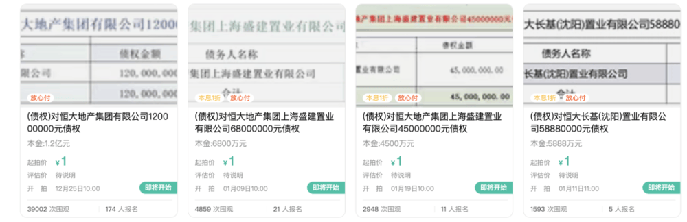1元起拍<strong></p>
<p>eth官网</strong>，恒大地产集团1.2亿元债权拍卖参与者众多