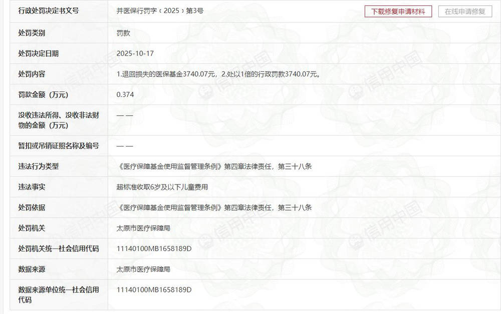 山西省儿童医院超收6岁以下儿童费用<strong></p>
<p>欧意官网</strong>，退罚金额合计超7400元